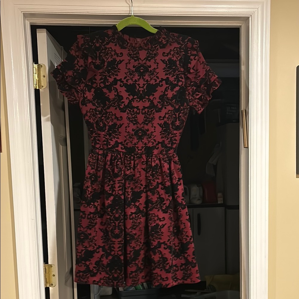 Elegant Black and Red Floral Dress